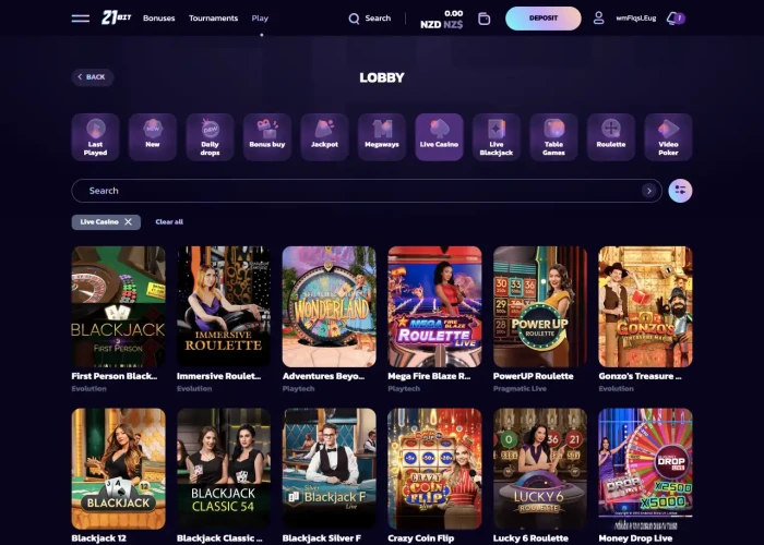 Live Dealer Games at 21bit Casino 