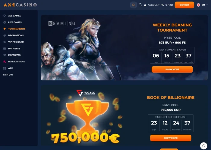 Tournaments at Axe Casino 