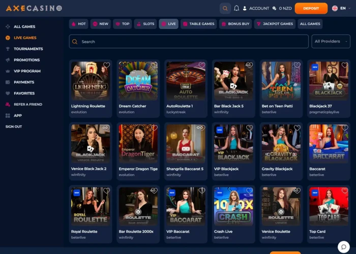 Live Dealer Games at Axe Casino