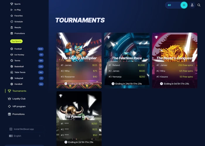 Tournaments at BetBeast Casino