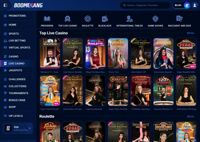 Live Dealer Games at Boomerang Bet 