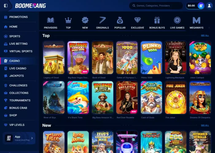 Boomerang Bet’s Game Selection 