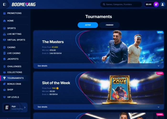 Tournaments at Boomerang Bet Casino 