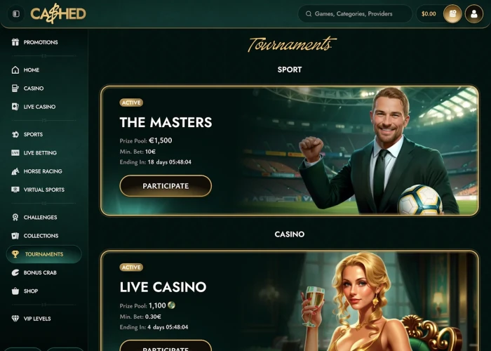 Tournaments at Cashed Casino