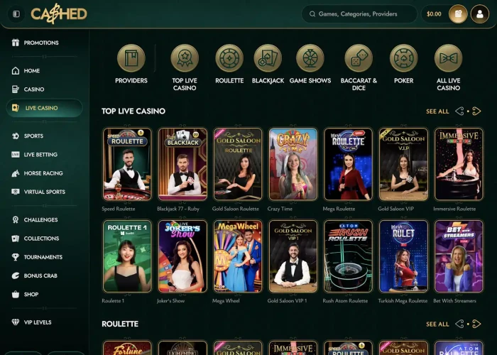 Live Dealer Games at Cashed