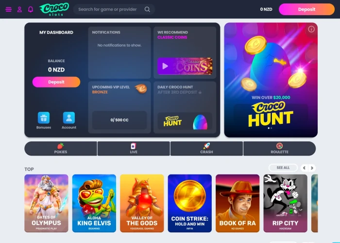 CrocoSlots Casino’s Lobby