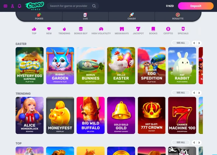 CrocoSlots Game Selection
