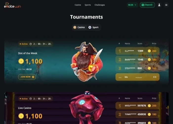 Tournaments at ExciteWin Casino 
