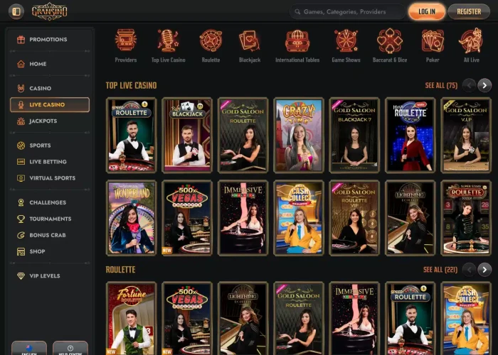 Live Dealer Games at Gransino