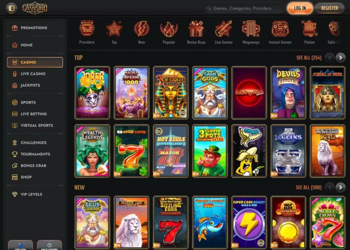 Gransino Game Selection