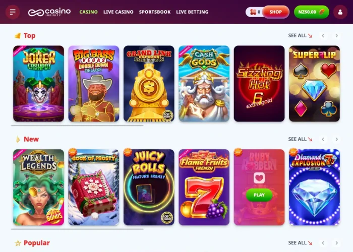 Infinity Casino’s Game Selection