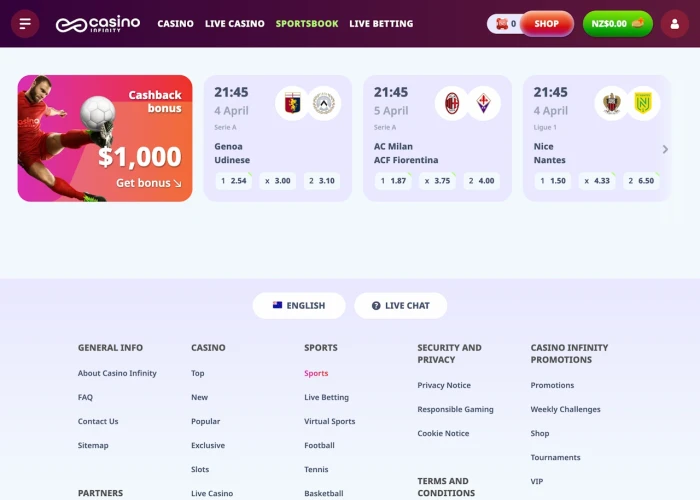 Infinity Casino’s Sports Book