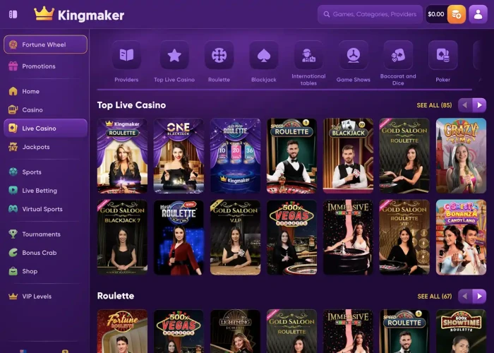 Play Live Games at Kingmaker Casino 