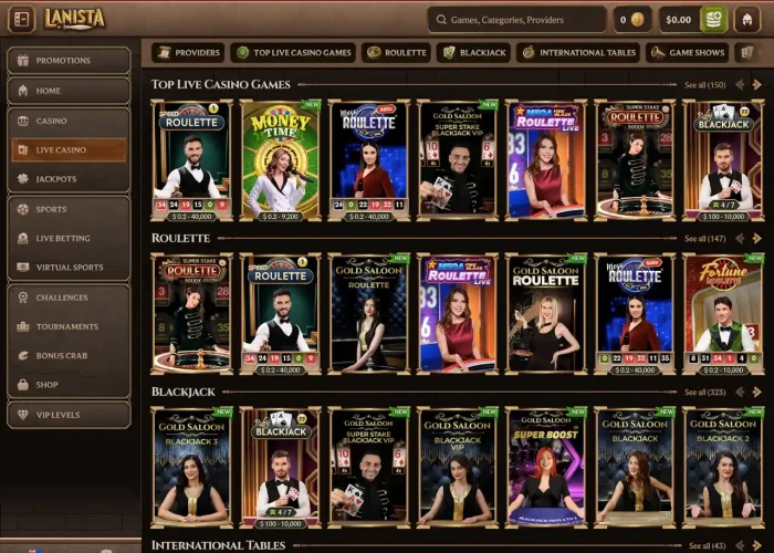 Live Dealer Games at Lanista