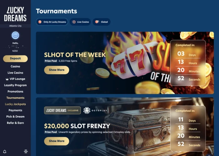 Tournaments at Lucky Dreams Casino