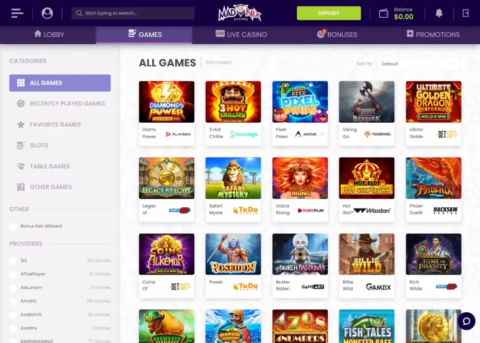 MadNix Casino’s Game Selection