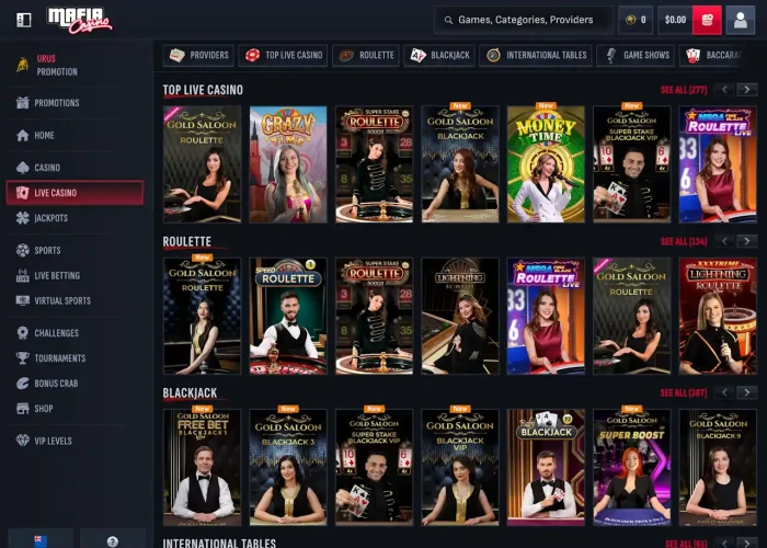 Live Dealer Games at Mafia Casino