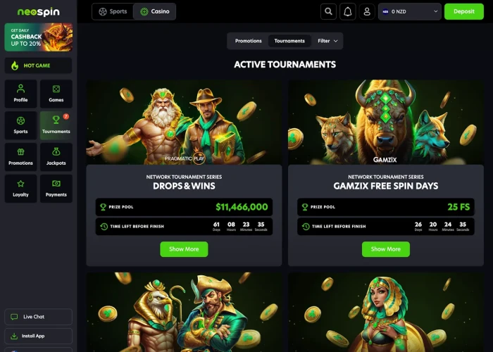 Tournaments at Neospin Casino