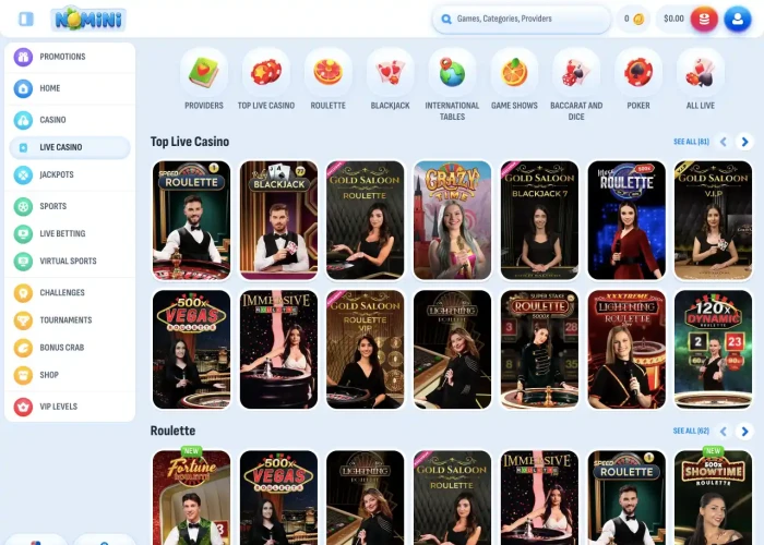 Live Dealer Games at Nomini