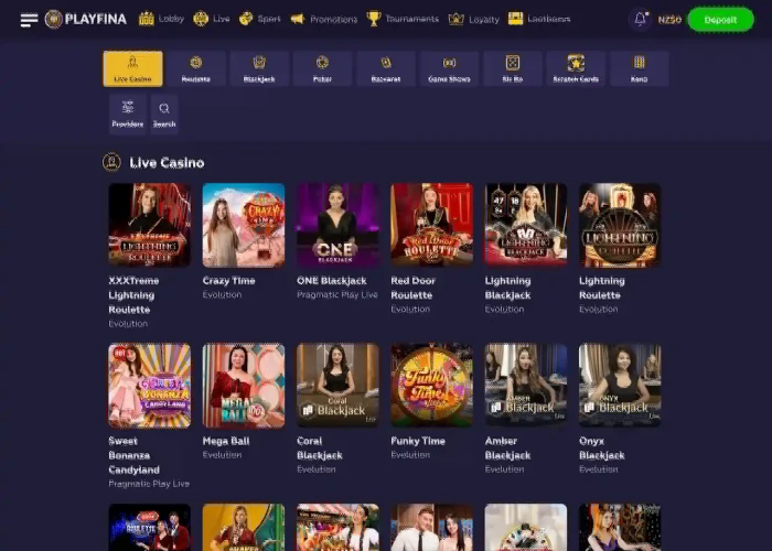 Play Live Games at Playfina Casino 