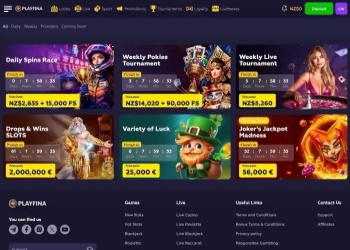 Tournaments at Playfina Casino 