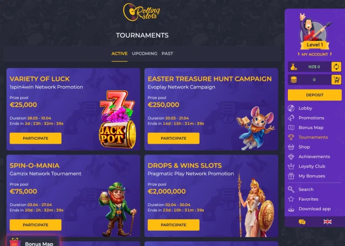 Tournaments at Rolling Slots 