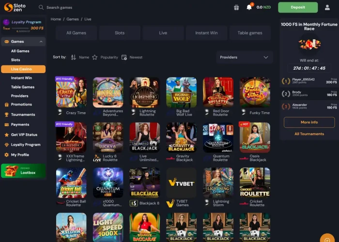 Play Live Games at Slotozen Casino