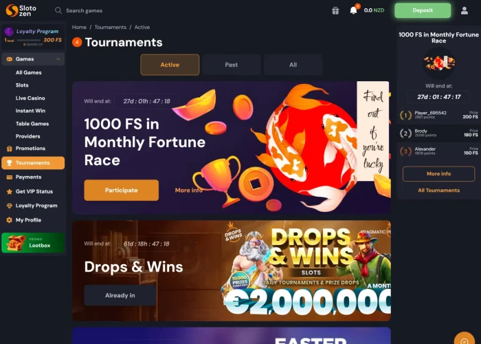 Tournaments at Slotozen Casino