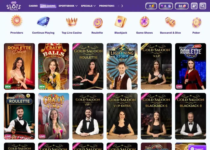 Live Dealer Games at Slots Palace