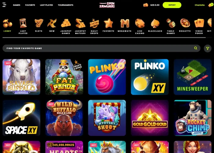 Spin Samurai’s Game Selection