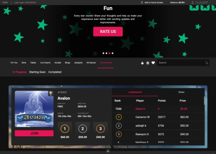 Tournaments at Spin Casino