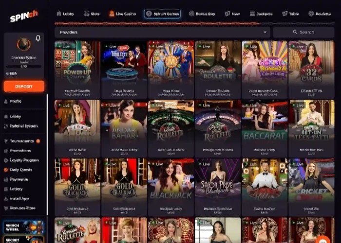 Play Live Games at Spinch Casino 