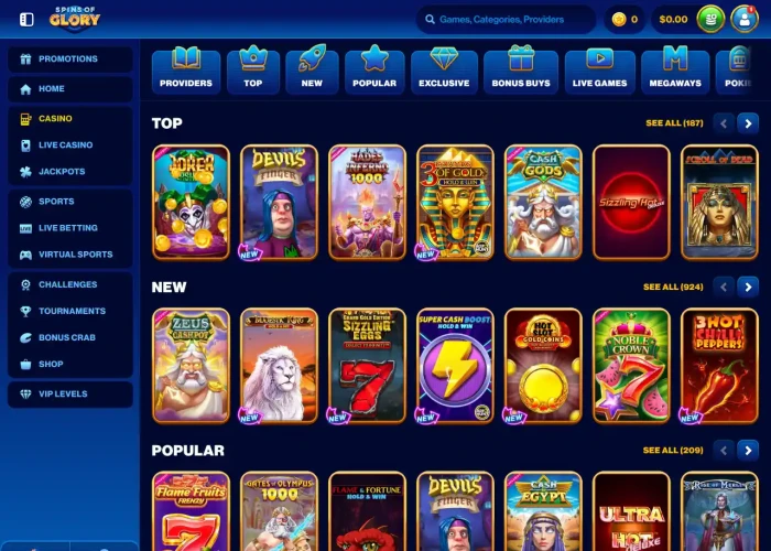 Spins of Glory’s Game Selection