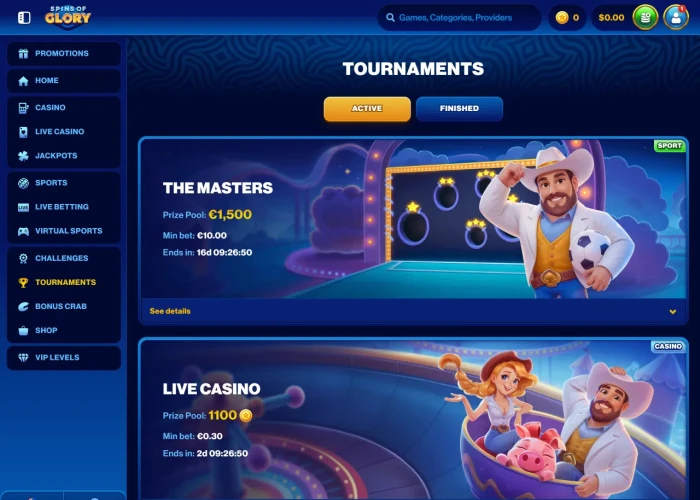 Tournaments at Spins of Glory