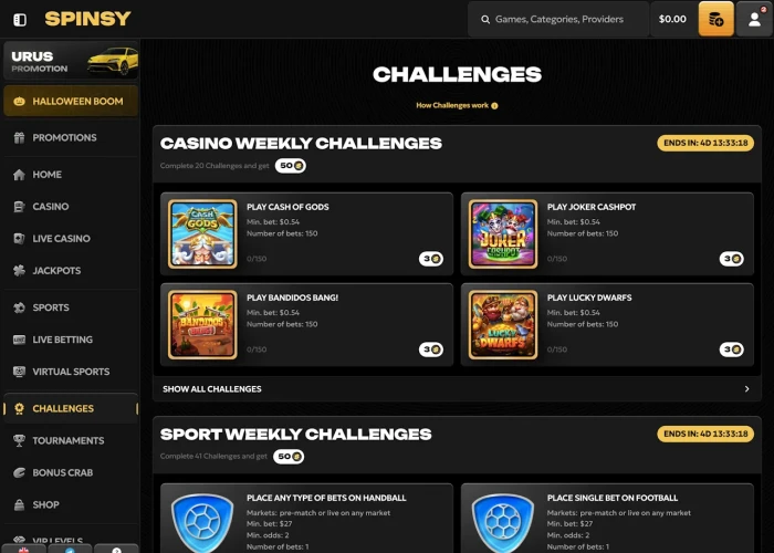 Challenges at Spinsy