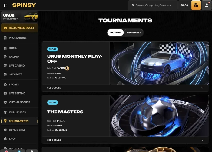 Tournaments at Spinsy