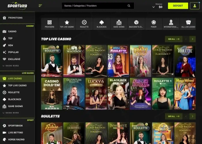 Play Live Dealer Games at Sportuna Casino