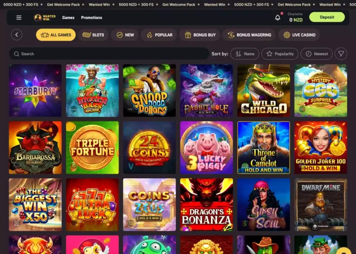 Wanted Win’s Game Selection 