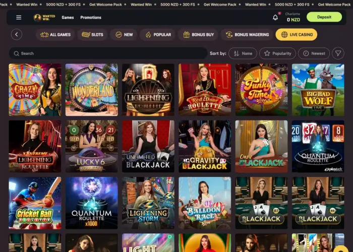  Live Dealer Games at Wanted Win