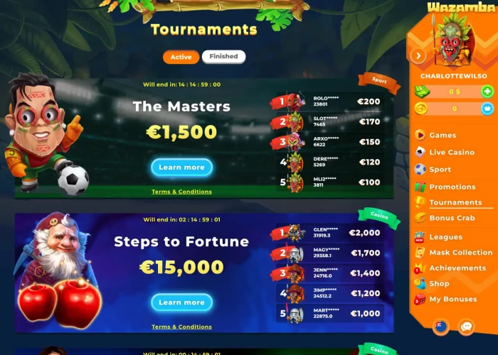 Tournaments at Wazamba