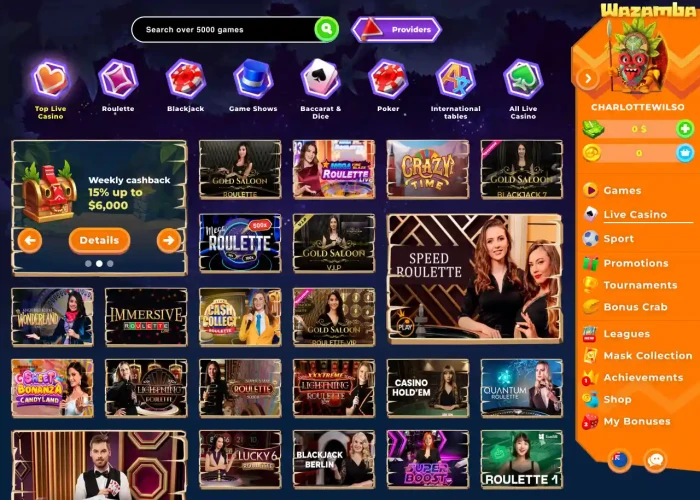 Live Dealer Games at Wazamba