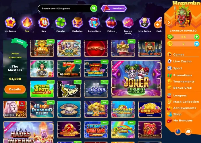 Wazamba’s Game Selection