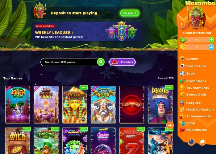 Wazamba Casino’s Lobby