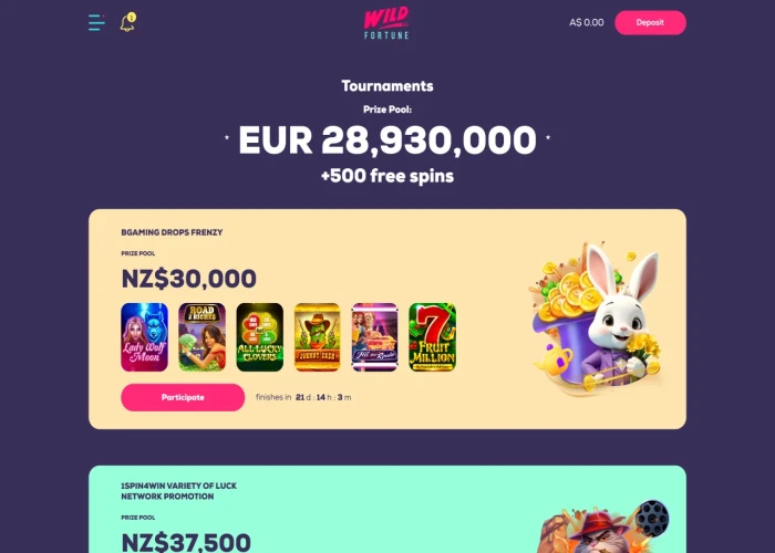 Tournaments at Wild Fortune Casino 