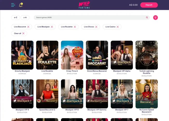 Play Live Dealer Games at Wild Fortune Casino